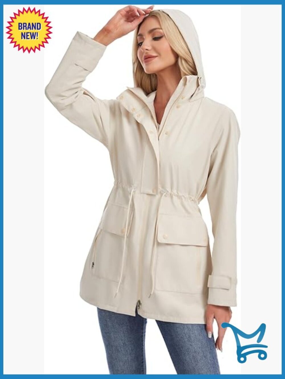 Women's Waterproof Rain Jacket with Hood, Long Windbreaker Trench Coat